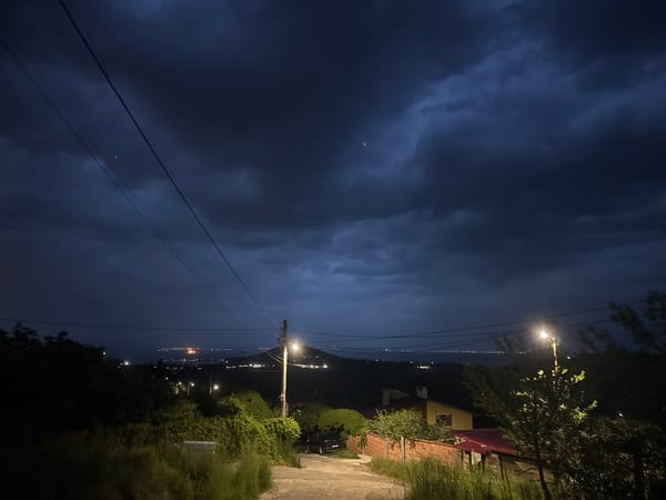Nighttime residential street scene captured in Atiya, Bulgaria