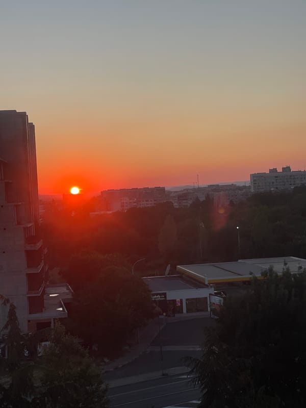 Warm sunset paints the Burgas skyline orange
