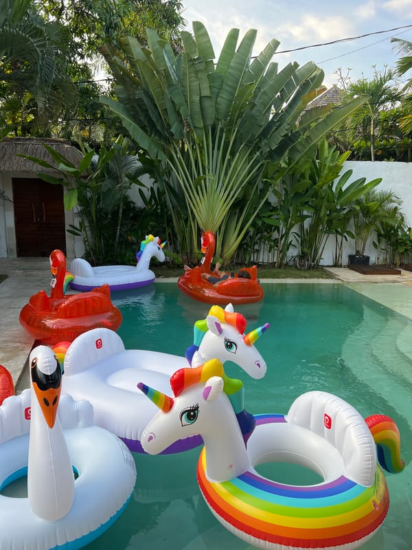 Pool floats gather in Kuta swimming area