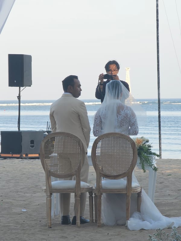 Beach wedding ceremony on a Bali shoreline, Denpasar