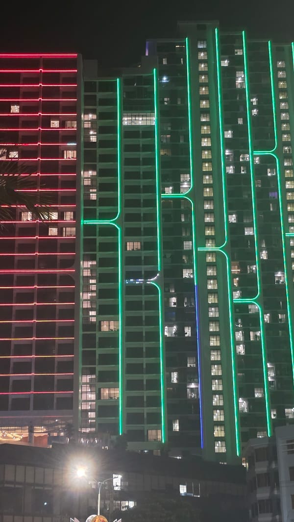 Neon-lit building observed in Bắc Nha Trang, Vietnam