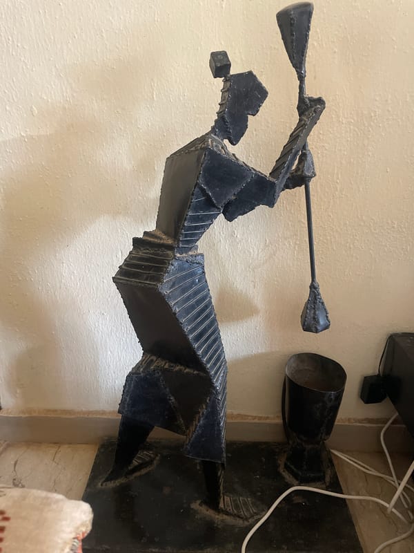 Metal knight sculpture spotted in Gura Top, Nigeria