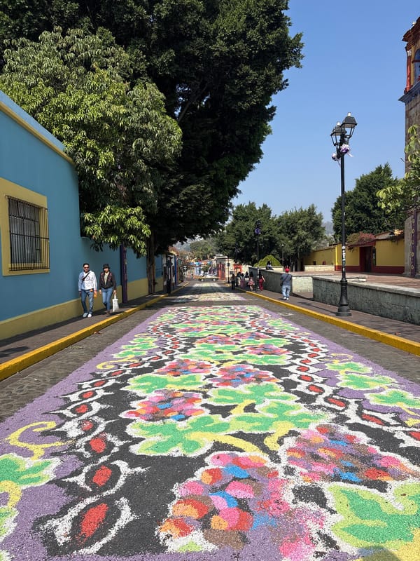 Elaborate sand tapestry street art documented in Oaxaca City