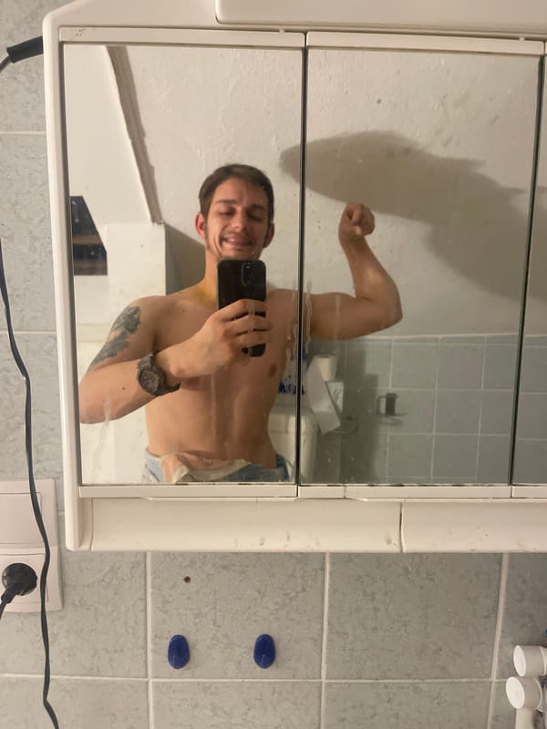 Man takes bathroom mirror selfie early Sunday morning