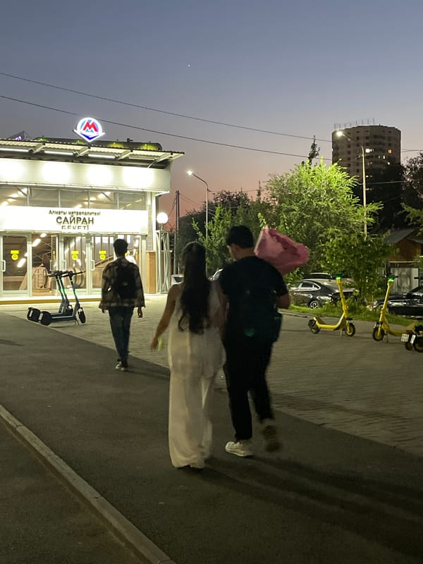 Almaty at dusk: streets, transit, and city life near Sayran