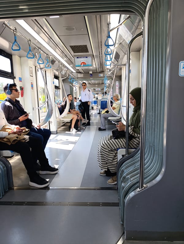 Morning commuters ride public transit in Aksu, Turkey