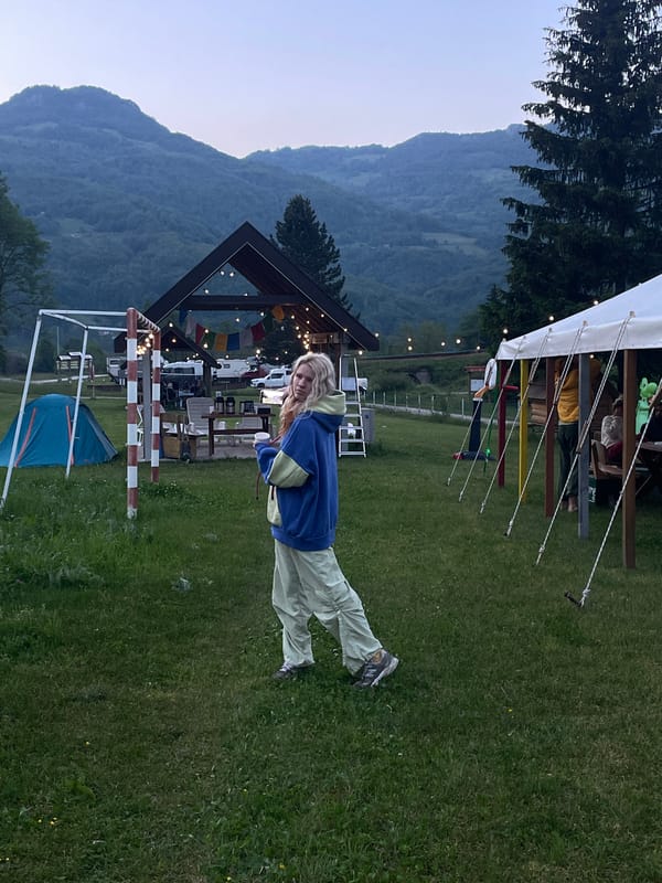 Woman photographed in field in Polja, Montenegro