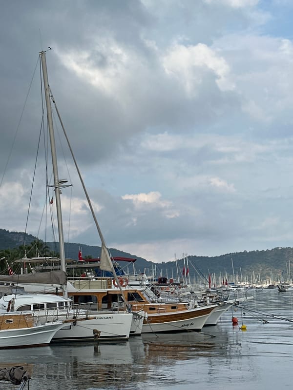 Morning marina scene captured at Fethiye harbor, Turkey