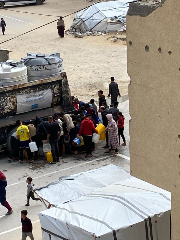 Water distribution observed at Khan Yunis relief camp