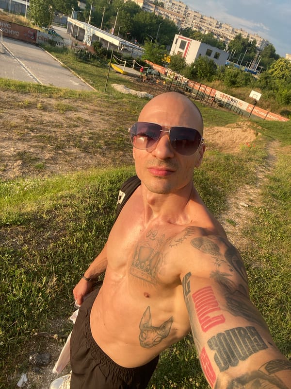 Tattooed selfie in a Pleven park, summer afternoon