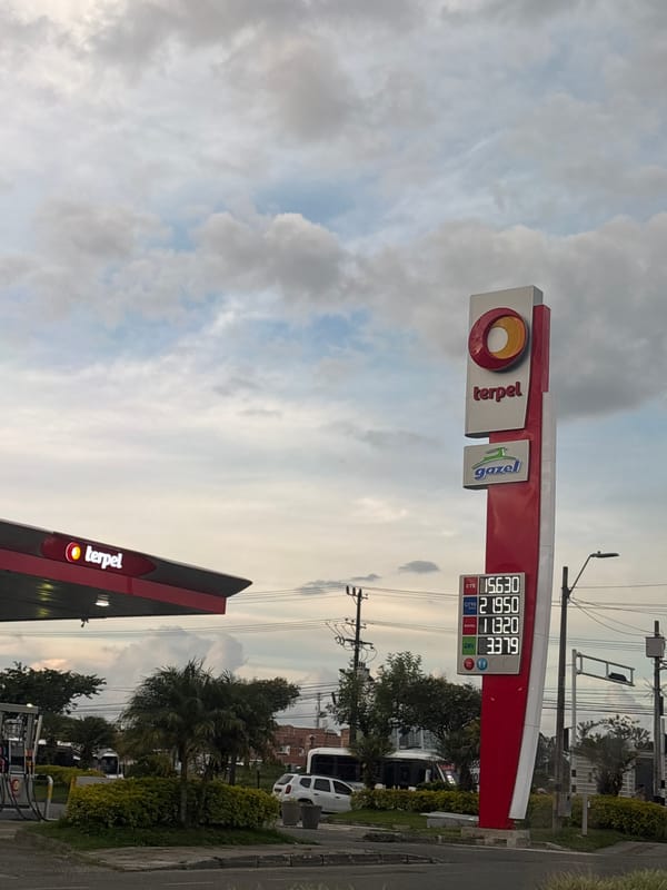 Fuel prices recorded at Terpel station in Rionegro, Colombia