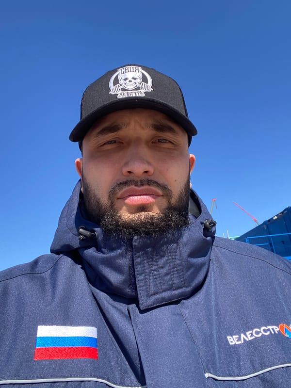 Man takes multiple selfies in Luzhitsy, Russia morning