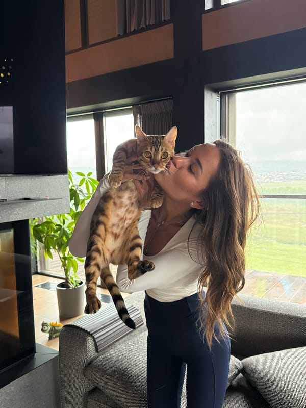 Woman shows affection to Bengal cat in Shamoni home