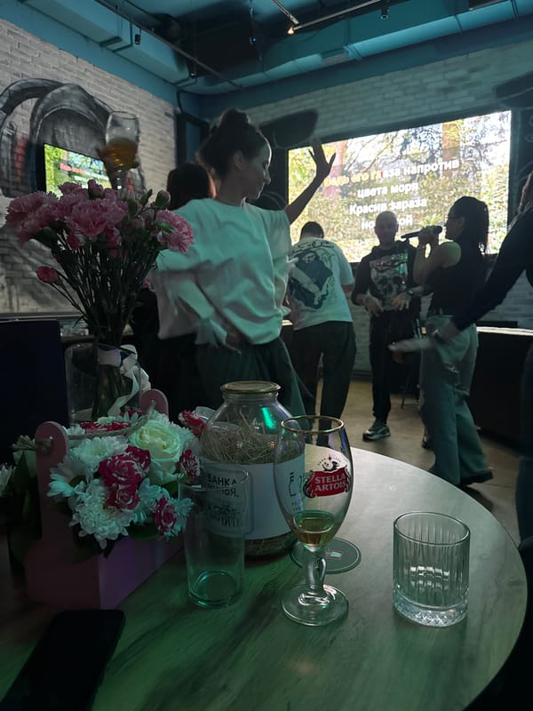 Late night karaoke session observed at Moscow entertainment venue