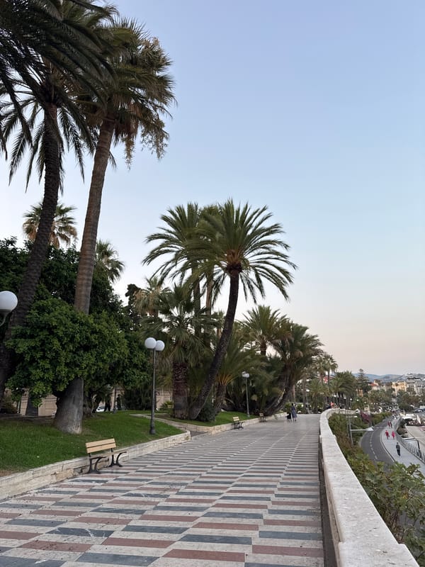 Twilight along Sanremo's seaside promenade and beach