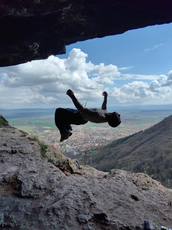 Man performs tree acrobatics in Bulgarian woods