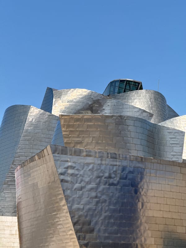 Sunny afternoon at the Guggenheim Bilbao and its iconic surroundings