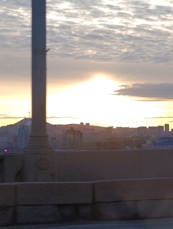Cityscape photographed at golden hour in Krasnoyarsk, Russia