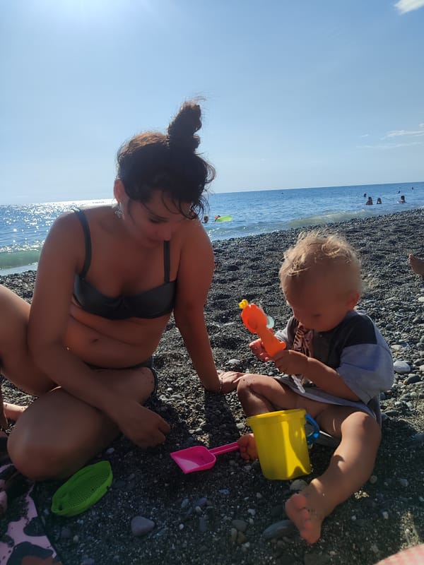 Lazy afternoon on a Black Sea pebble beach in Sochi
