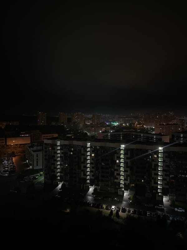 Nighttime cityscape observed in Belarus residential area