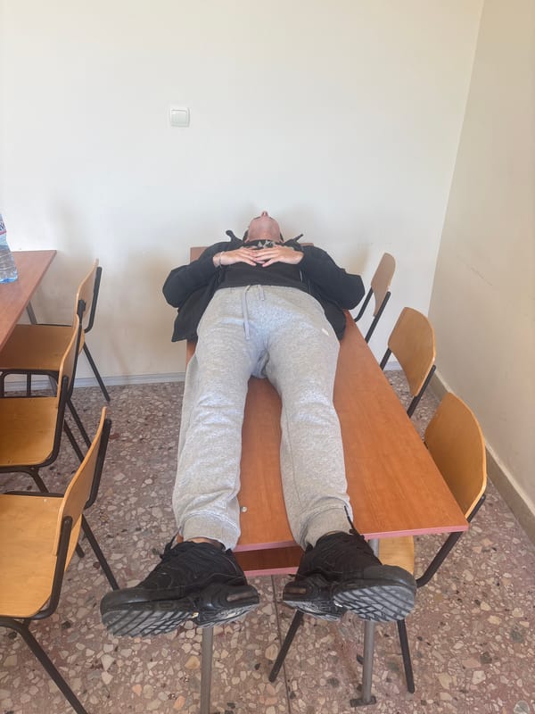 Student lies upside down on classroom desk in Plovdiv