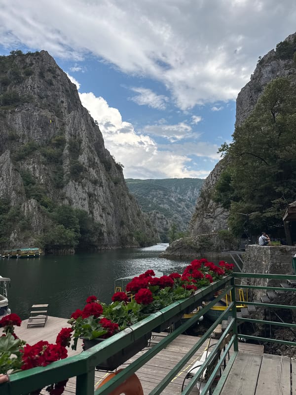 Matka Canyon dam, lake, and canyon walls up close