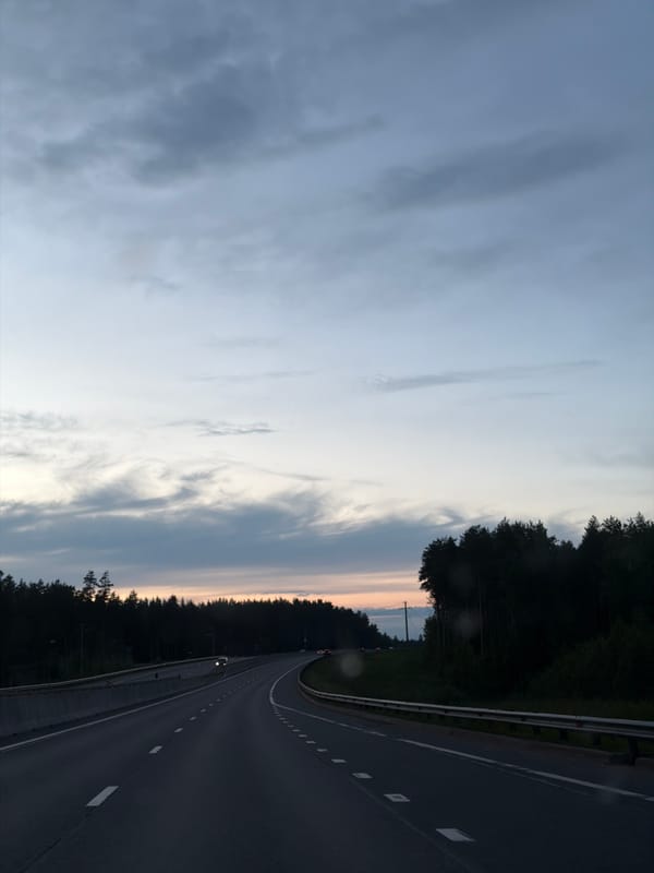 Highway scene captured at dusk in Vaskelovo, Russia
