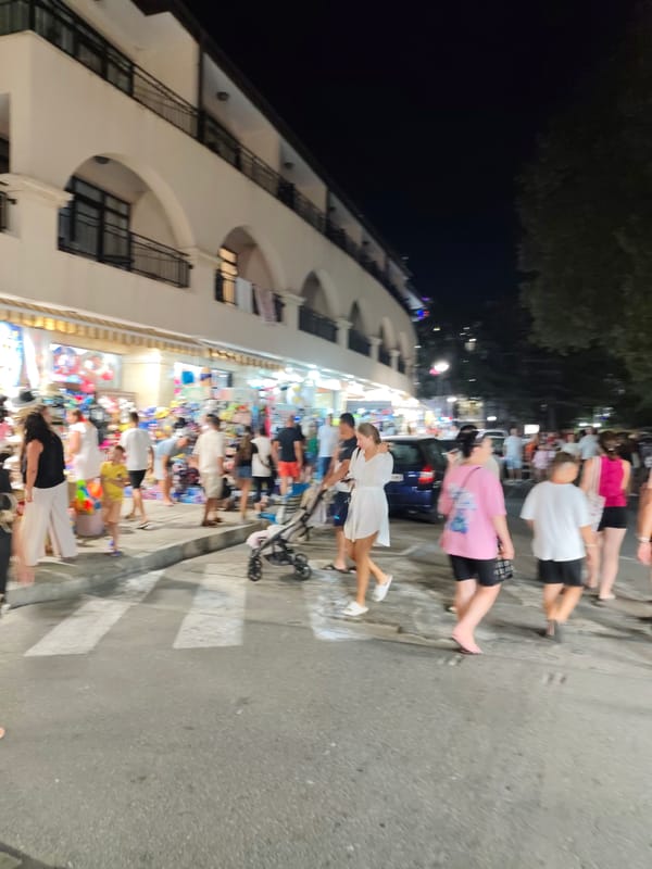 Nesebar resort strip buzzing on a warm August night