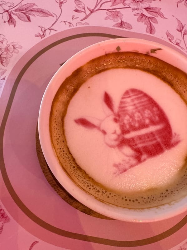 Pink bunny latte art spotted at cafe