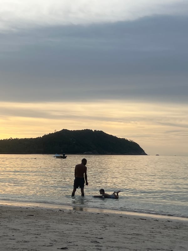 Sunset beach scenes on Ko Pha-ngan, people and water