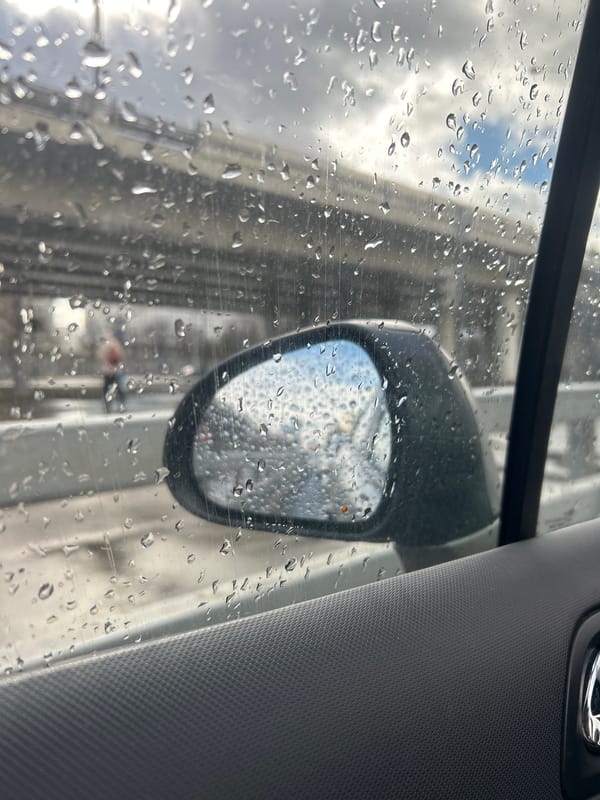 Rainy morning commute observed in Moscow vehicle