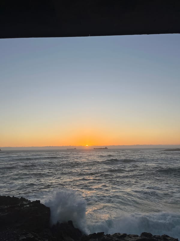 Sunset observed over Pacific Ocean from Arica, Chile coastline