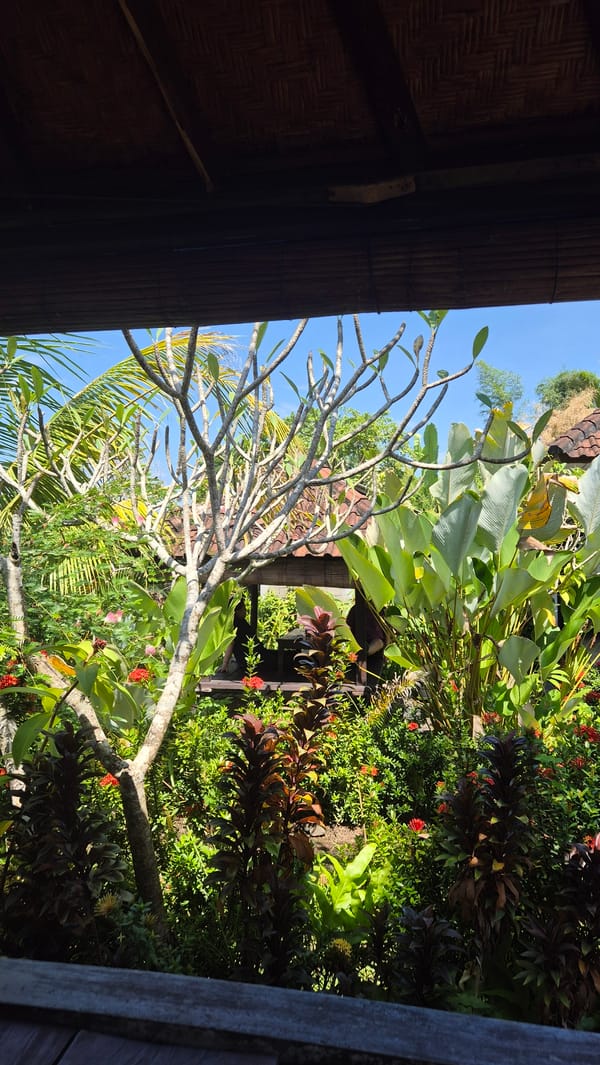 Morning dining captured at outdoor restaurant in Selemadeg, Indonesia
