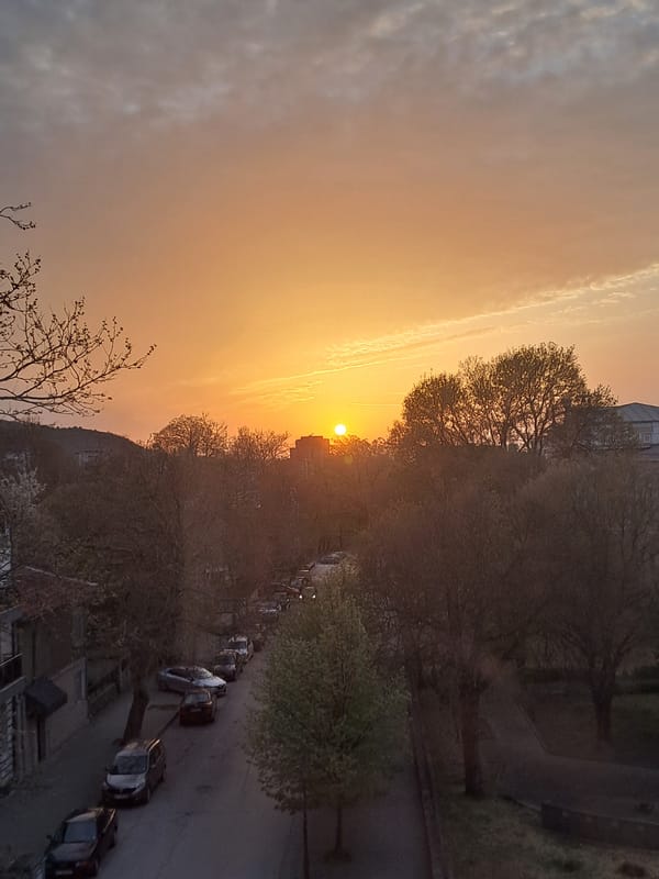 Urban scenes documented from sunset to night hours
