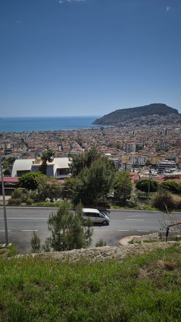 Elevated roadway views captured of coastal Alanya, Turkey