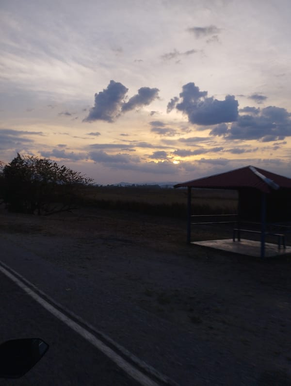 Dusk scene captured in Taguanes, Venezuela shows red-roofed structure