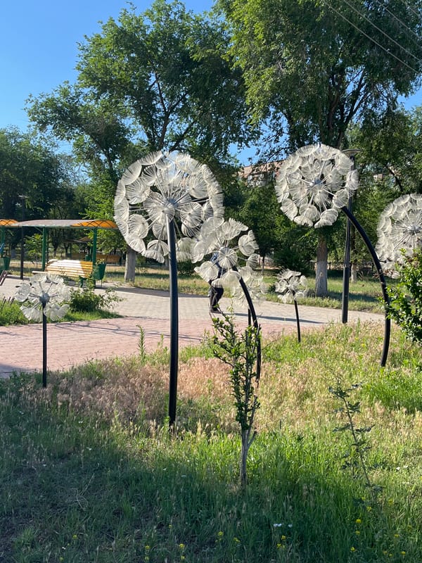 Dandelion sculptures and park details in Krasnyye Barrikady