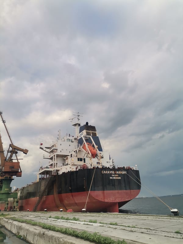 Cargo ship CARAVOS HARMONY conducts port operations in Bulgaria