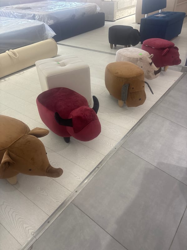 Kharkiv furniture store displays animal-shaped chairs and ottomans