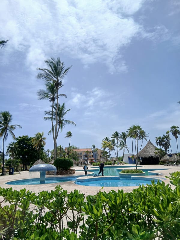 Tropical resort pool area in Playa El Agua, Venezuela