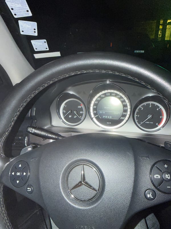 Driver documents Mercedes dashboard while traveling through Plovdiv