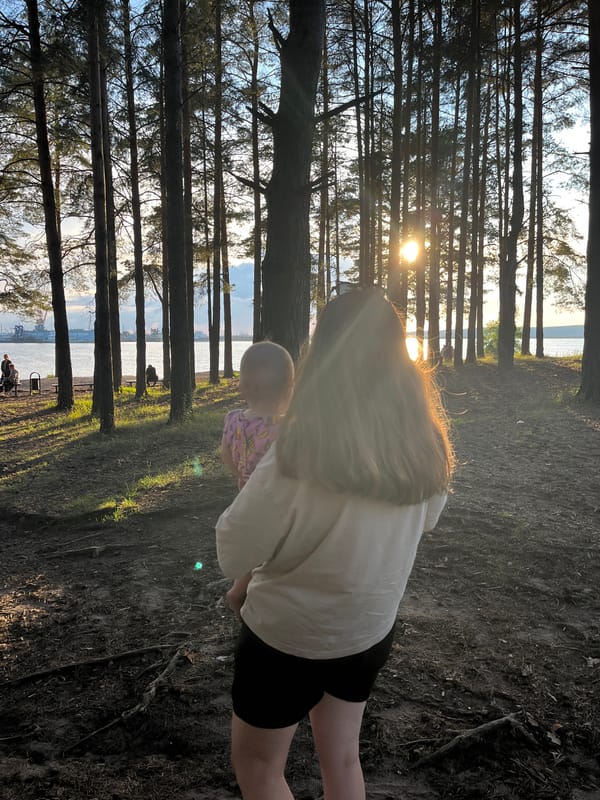 Lakeside evening outing with kids at sunset