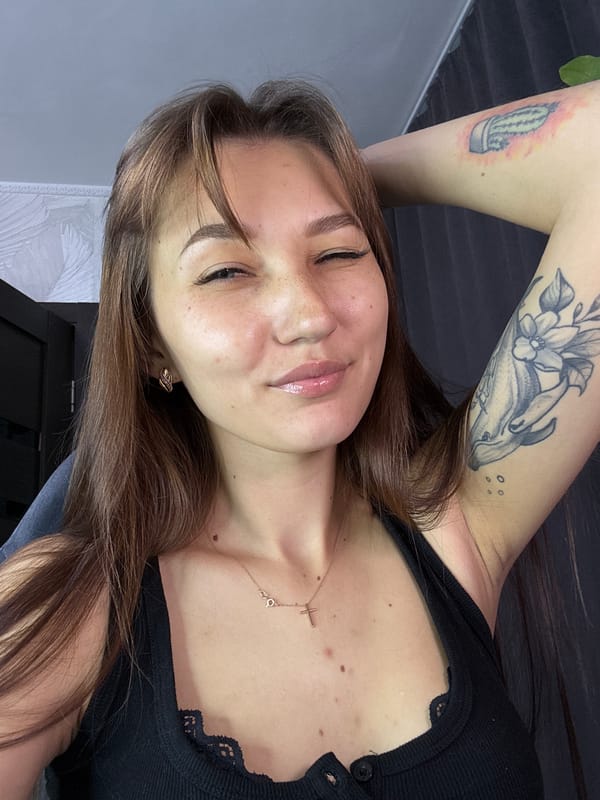 Selfie series in Novokuznetsk, black lace top and cross necklace