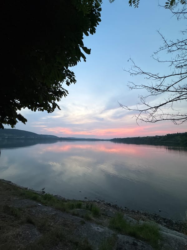 Dusk at the waterfront near Berezhany, Ukraine