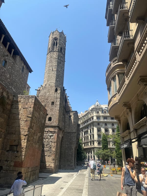 Gothic architecture and stone streets in central Barcelona
