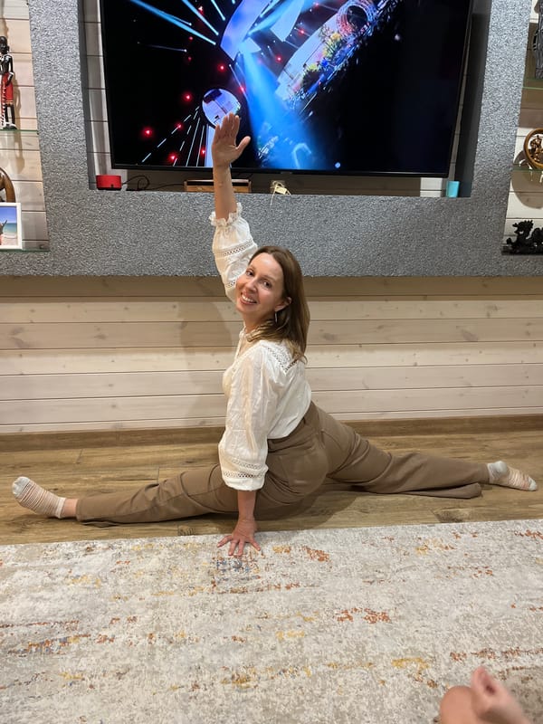 Home gymnastics session with woman and children in Russia