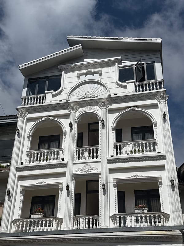 White neoclassical building observed in Đà Lạt, Vietnam