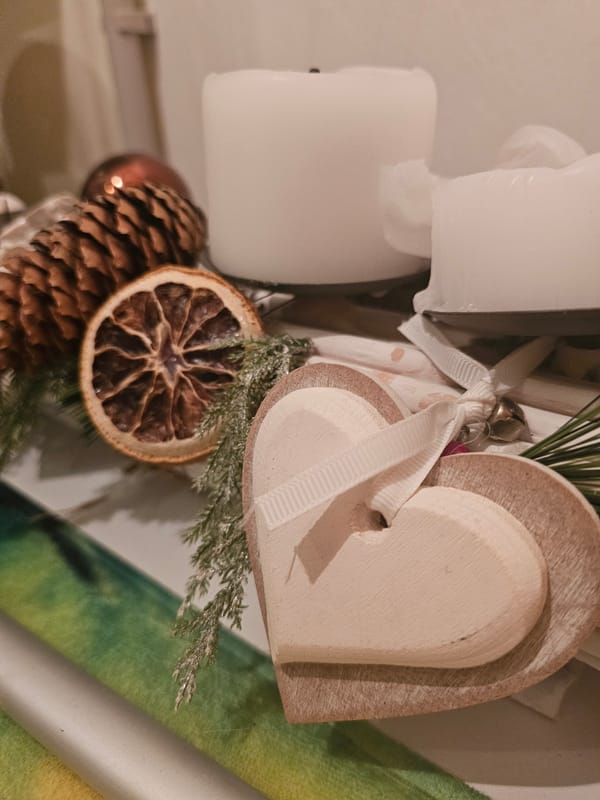 Closeup collection of seasonal decor, figurines, and ornamental objects