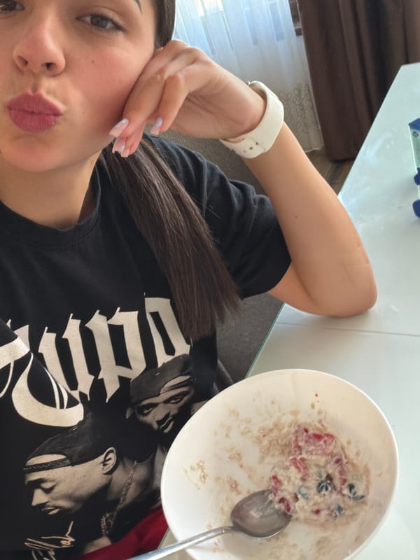 Morning meal and bathroom selfies captured in Gabrovo, Bulgaria