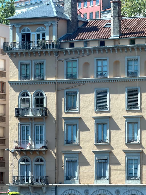 Lyon streetscape and architecture, Rhône riverfront, July afternoon